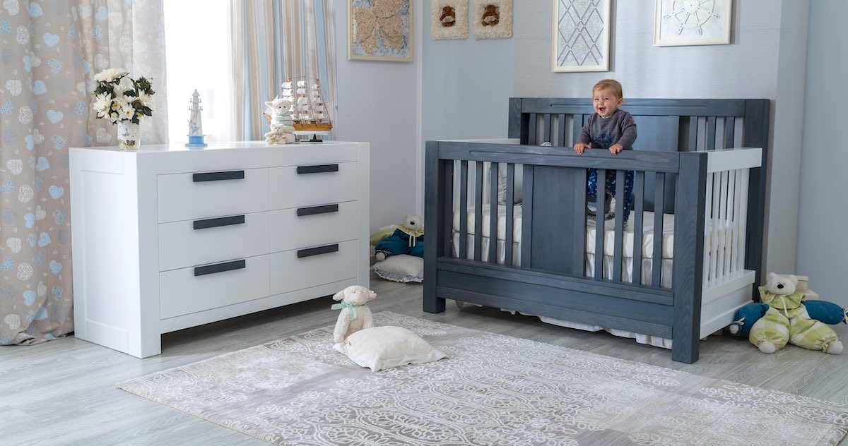 Gray crib outlet white dresser